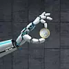 Eine Roboterhand hält eine Ein-Euro-Münze zwischen Daumen und Zeigefinger.