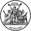 Historisches Siegel des BIPM (International Bureau of Weights and Measures): Es stellt eine Allegorie der Wissenschaft dar, die das Meternormal mit seiner Dezimalteilung hält.