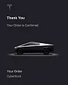 Bestellung eingegangen - Screenshot von Tesla zur Cybertruck-Bestellung