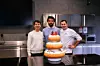 Bokeon Kwak, Valerio Galli und Julien Boutonnet mit ihrem RoboCake.